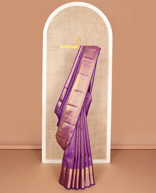 Purple zari design silk saree, zari border & geometric patterned pallu