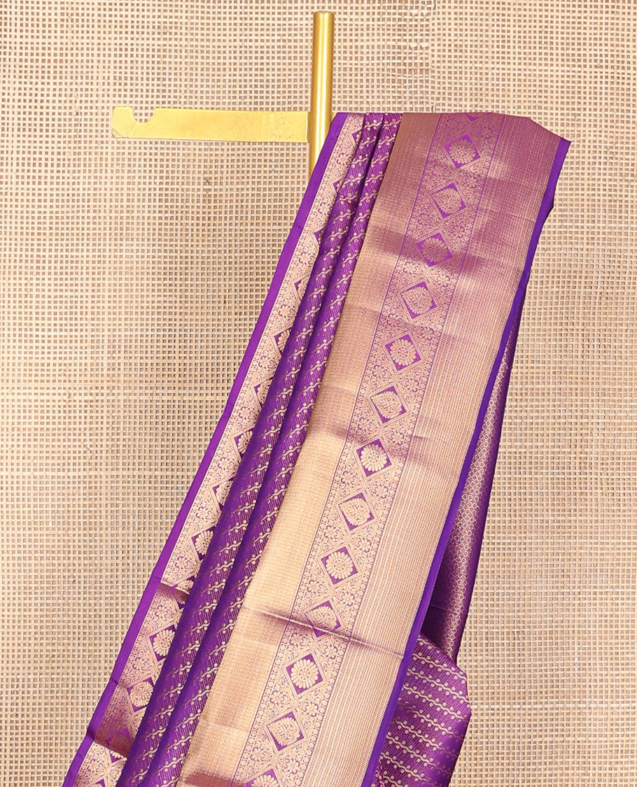 Purple zari design silk saree, zari border & geometric patterned pallu