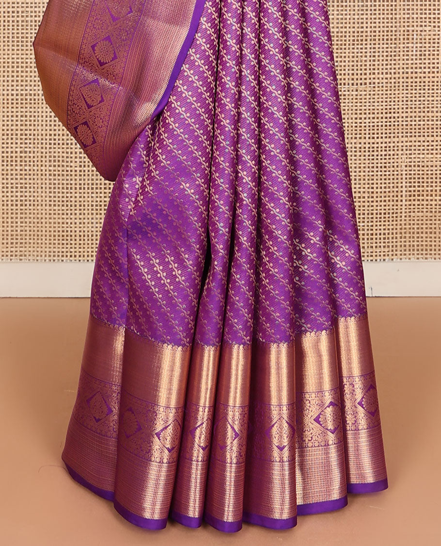 Purple zari design silk saree, zari border & geometric patterned pallu