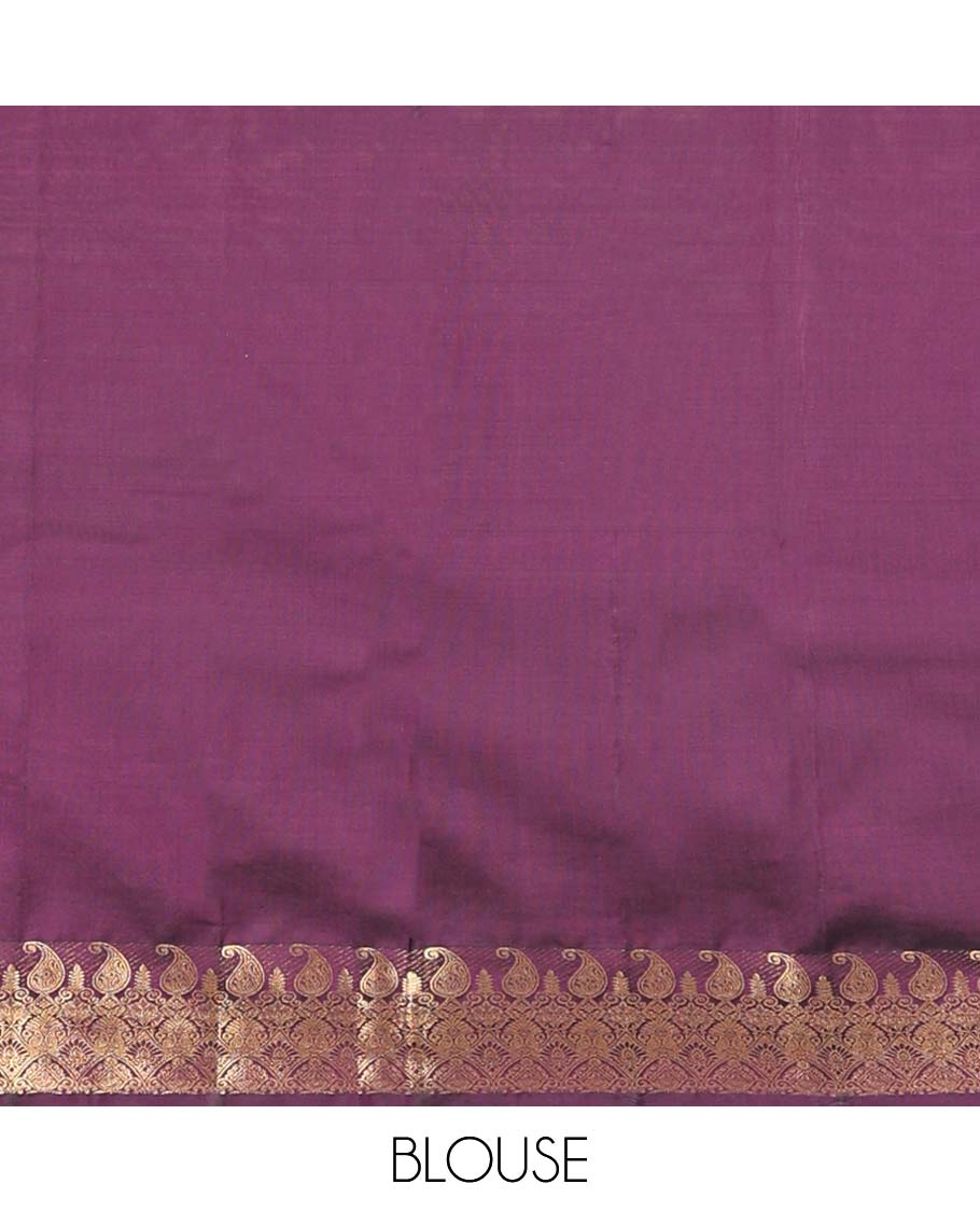 Purple mayil buttas Vasundhara silk mix saree, zari manga mokku border, and chakram buttas enclosed pallu