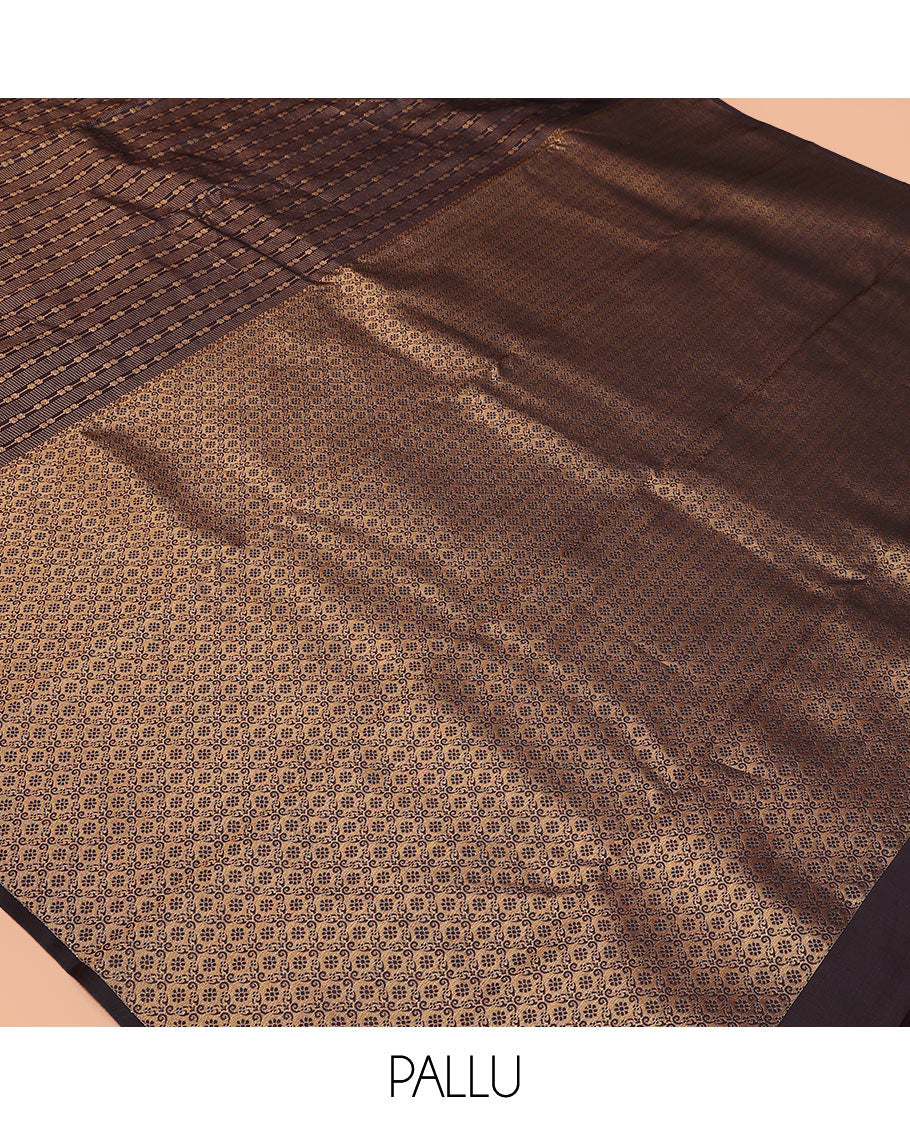 Brown Vasundhara Lite-Silk Mix Saree Woven with Zari Designs, Subtly Sparked with Intricately Designed  Border, Elevated with Ogee Patterned Pallu, and a Matching Plain Blouse