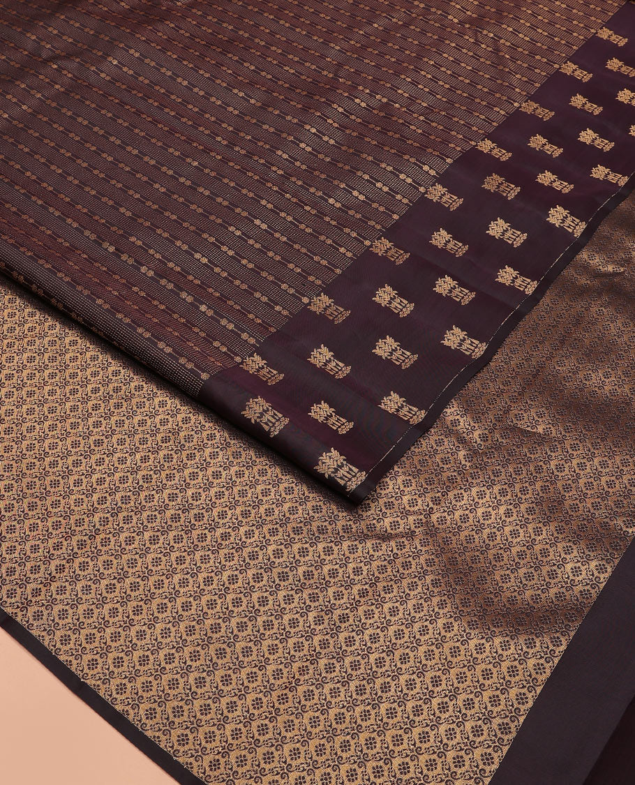 Brown Vasundhara Lite-Silk Mix Saree Woven with Zari Designs, Subtly Sparked with Intricately Designed  Border, Elevated with Ogee Patterned Pallu, and a Matching Plain Blouse