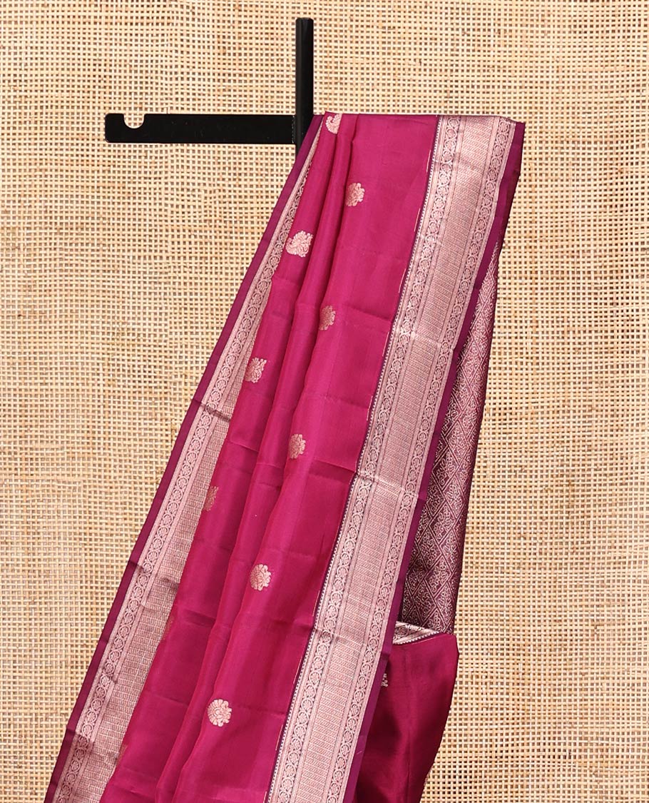 Pink Vasundhara Lite Silk Mix Saree, Adorned with Zari Buttas All Over Its Body, Complemented by Contrast Border of Rekku, and Kodi Visiry Designs, Grand Pallu and Paired with a Contrast Blouse