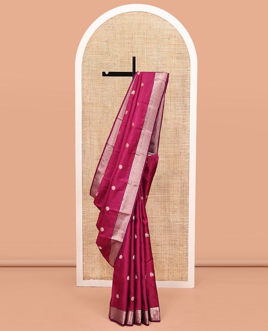 Pink Vasundhara Lite Silk Mix Saree, Adorned with Zari Buttas All Over Its Body, Complemented by Contrast Border of Rekku, and Kodi Visiry Designs, Grand Pallu and Paired with a Contrast Blouse