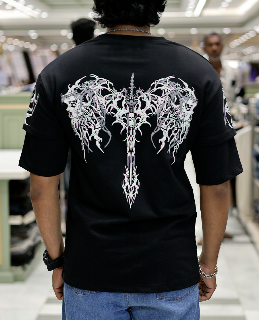 Black Unique Print Cotton Blended TShirt