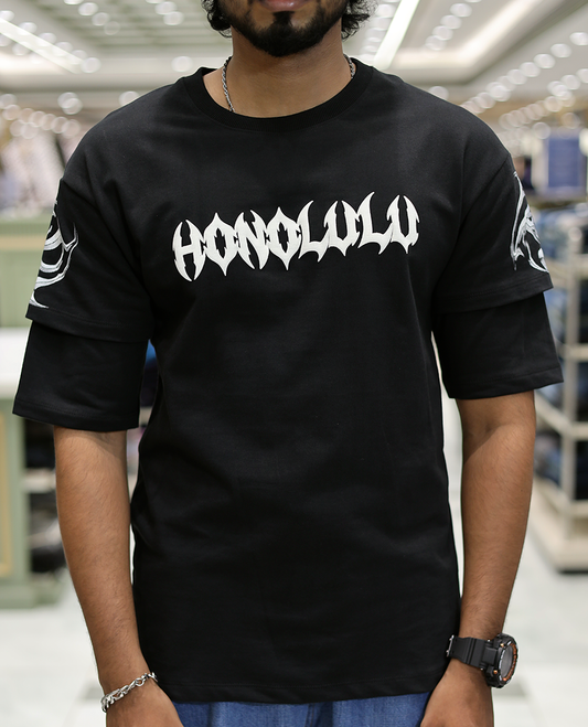 Black Unique Print Cotton Blended TShirt