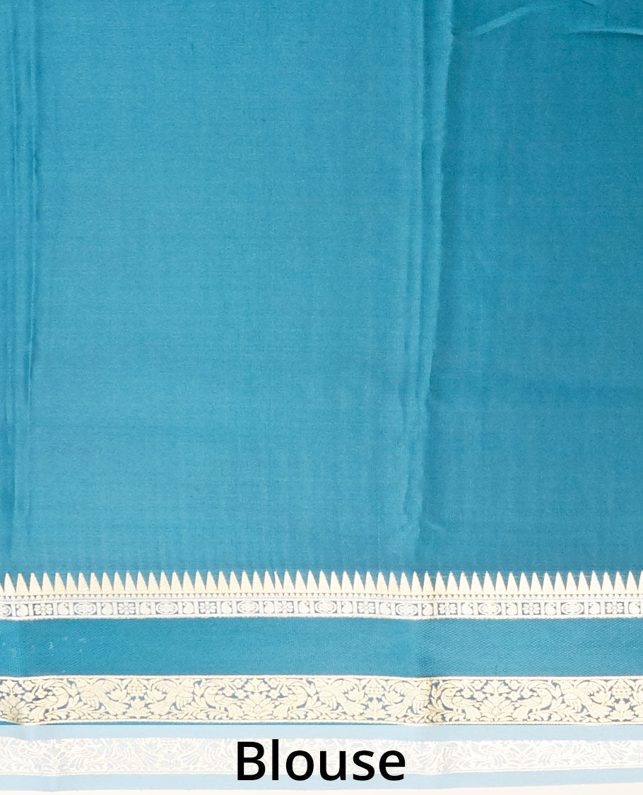 Cream & peach striped with zari design Mysore silk saree, jaal design border & intricate pallu