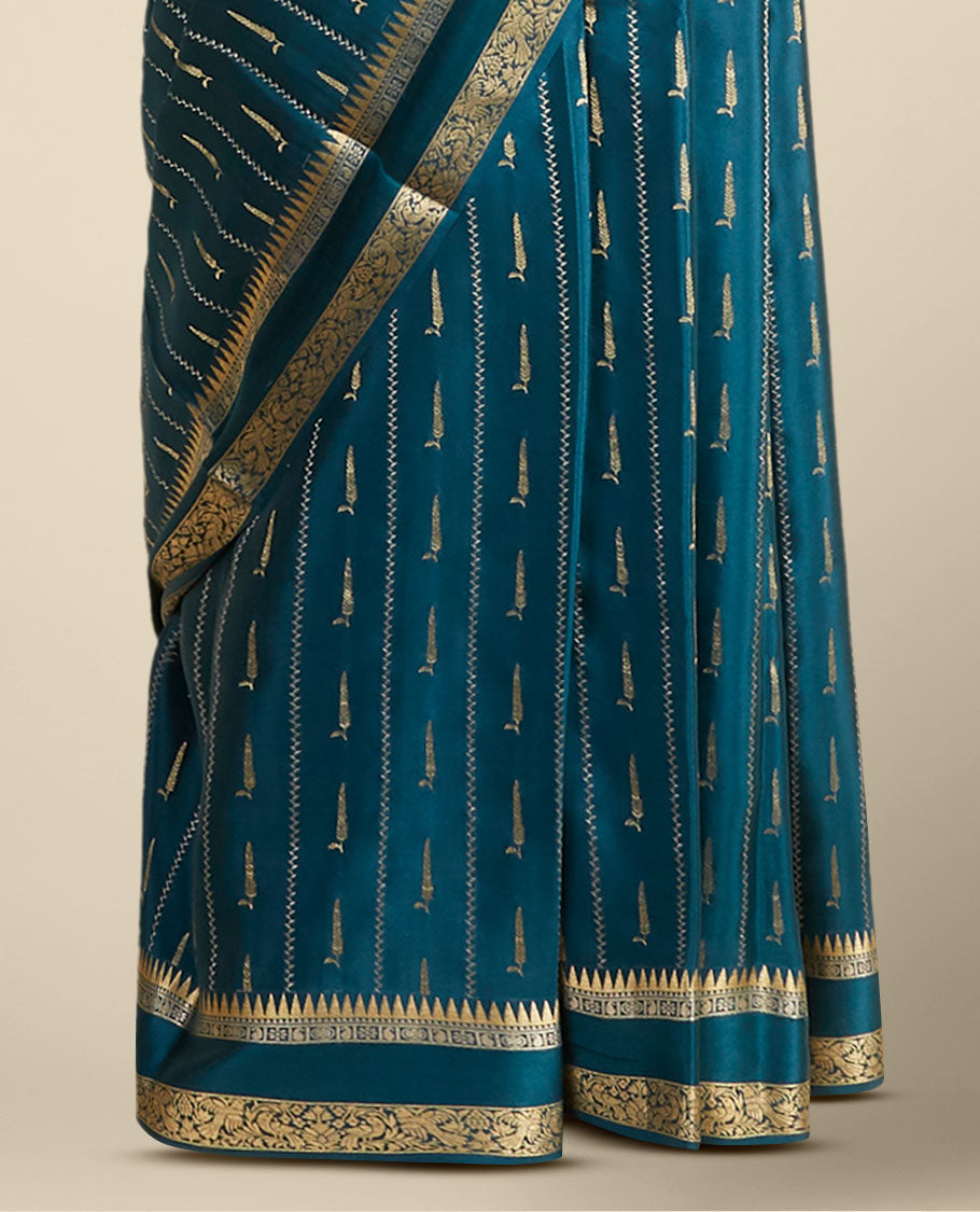 Cream & peach striped with zari design Mysore silk saree, jaal design border & intricate pallu