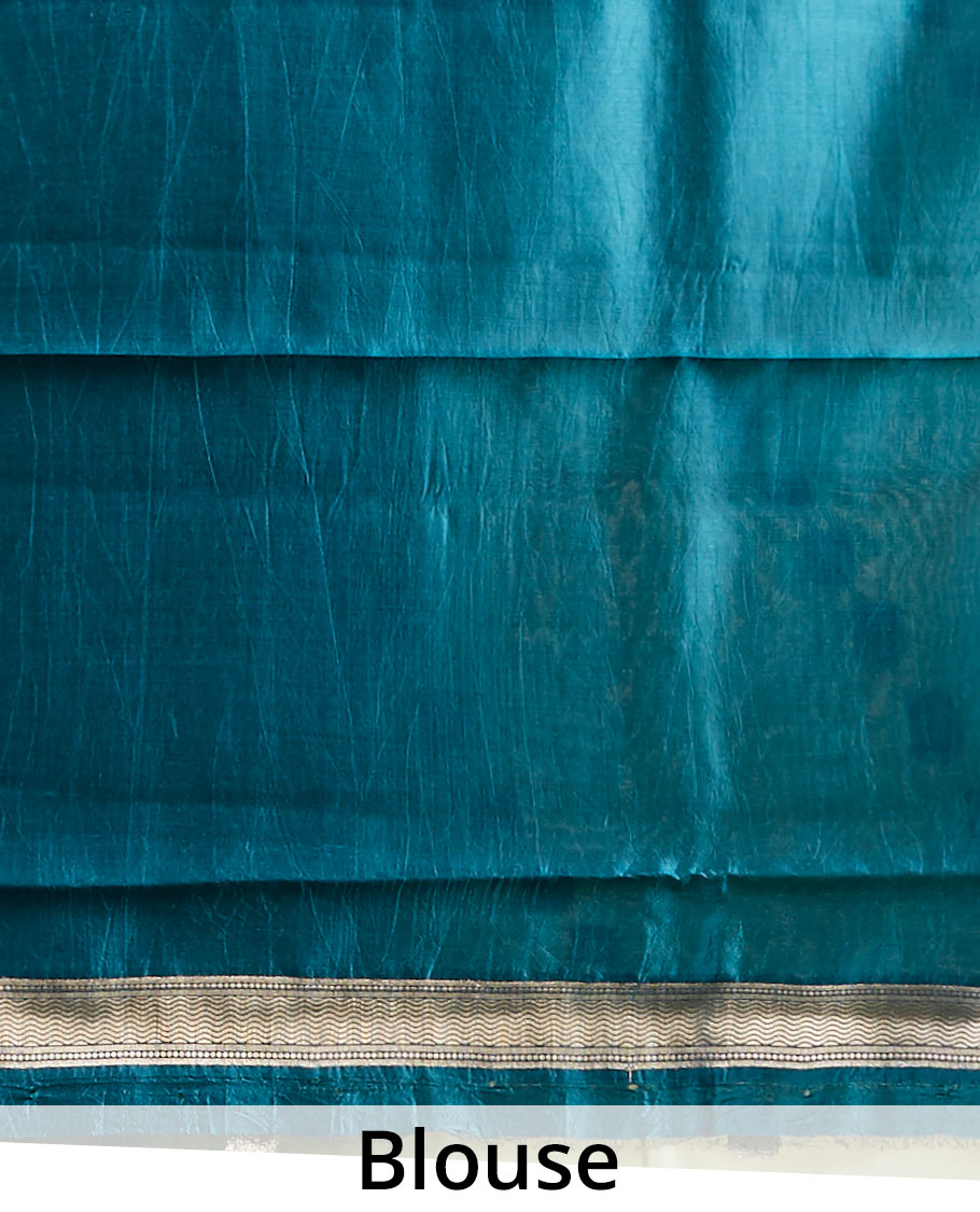 Green  floral motifs dupion silk saree with contrast zari border