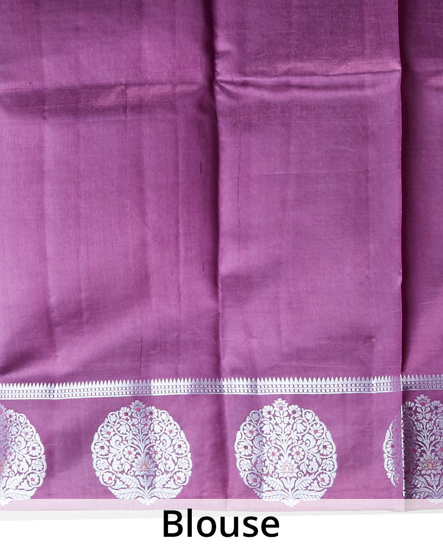 Grey  floral motifs dupion silk saree with contrast round floral motifs zari border Note: slight colour variation of product images due to digital photography or settings on your device