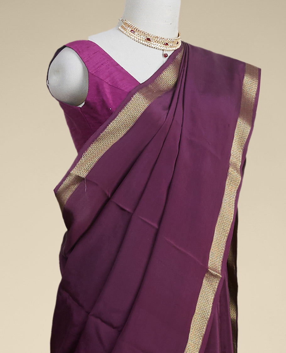 Purple mysore  silk saree with self aryle pattern border