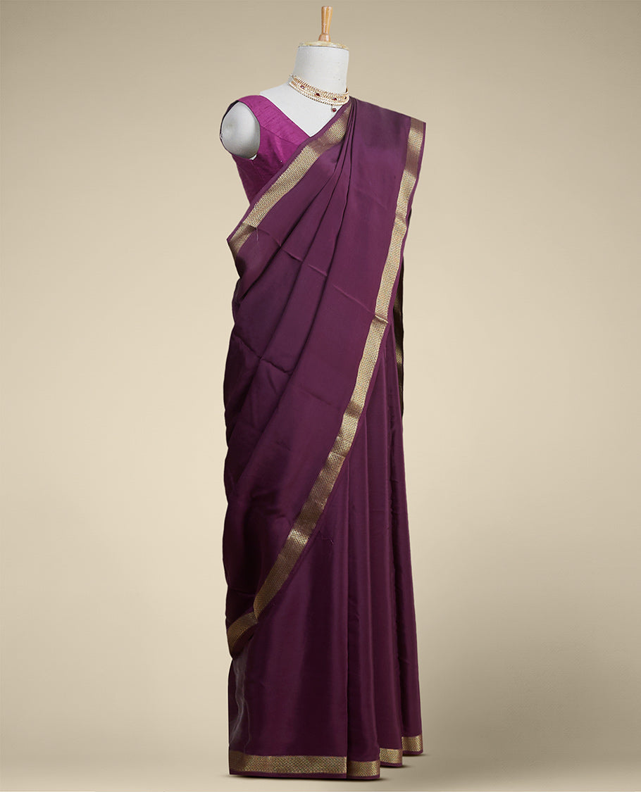 Purple mysore  silk saree with self aryle pattern border