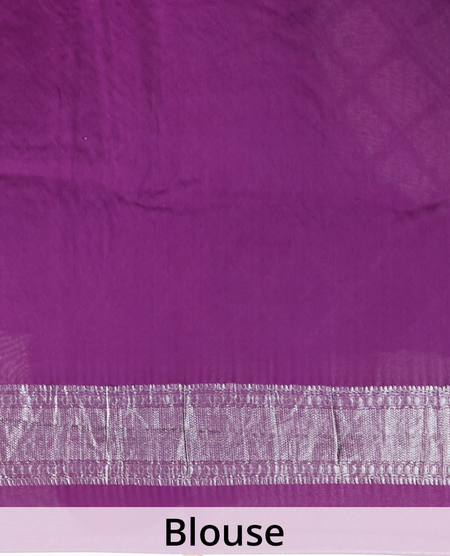 Purple checked mysore silk saree with contrast intricate zari design border