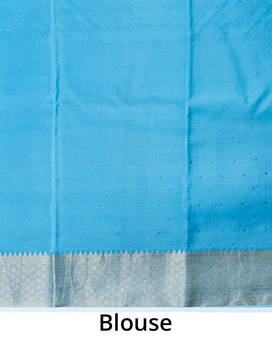 Blue checked mysore silk saree with self ogee pattern border