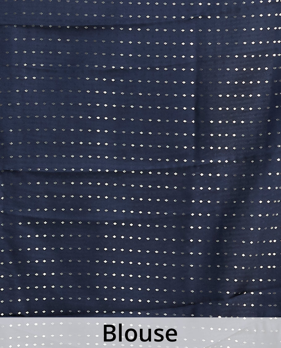 Black checked with zig zag stripes mysore silk saree & self pain border