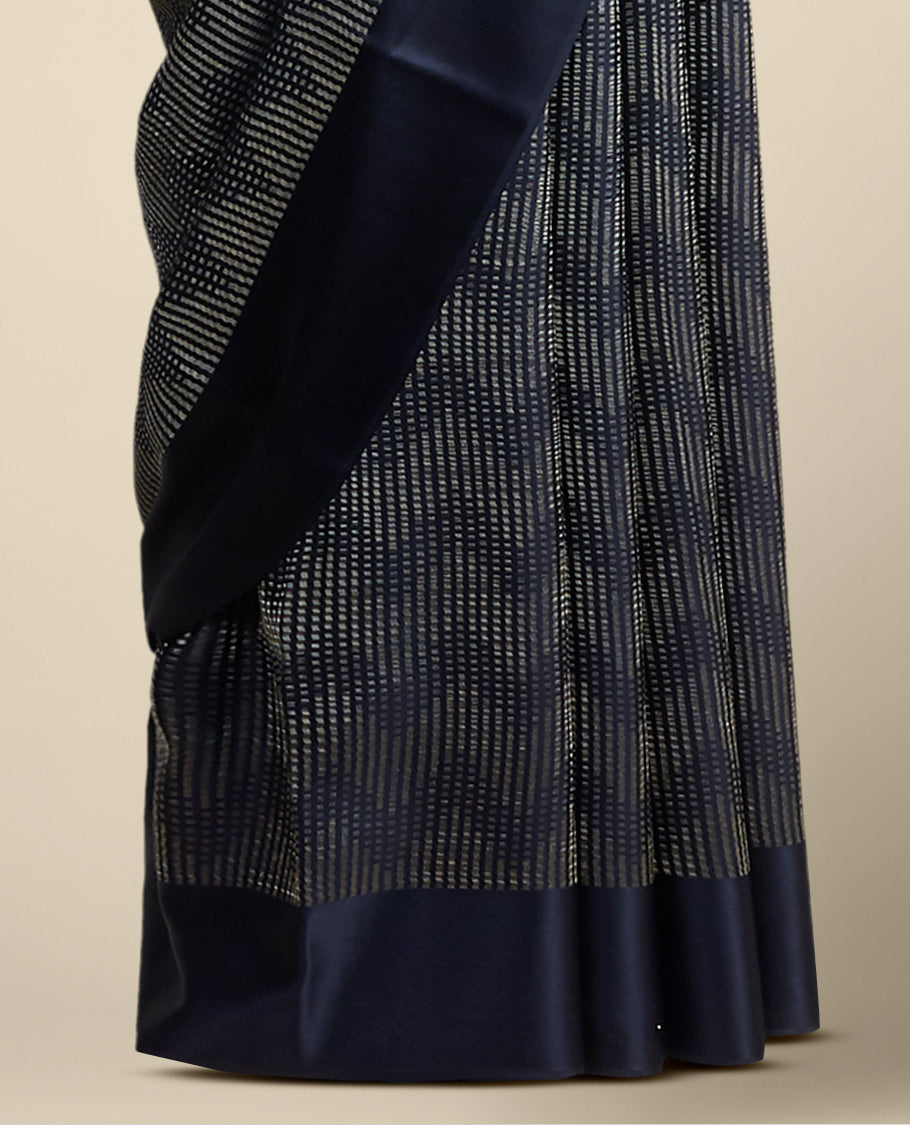 Black checked with zig zag stripes mysore silk saree & self pain border