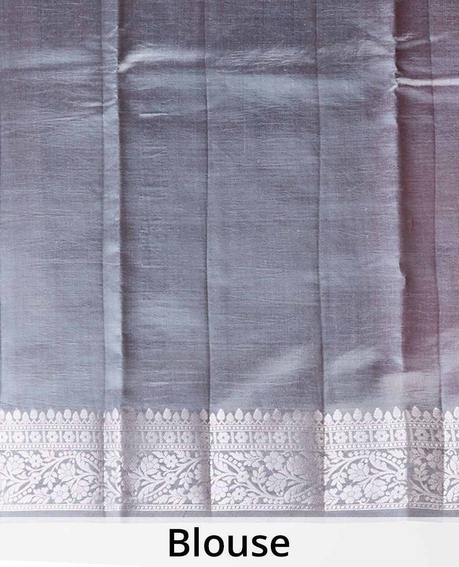 Pink checked with floral motifs dupion silk saree & contrast traditional zari border