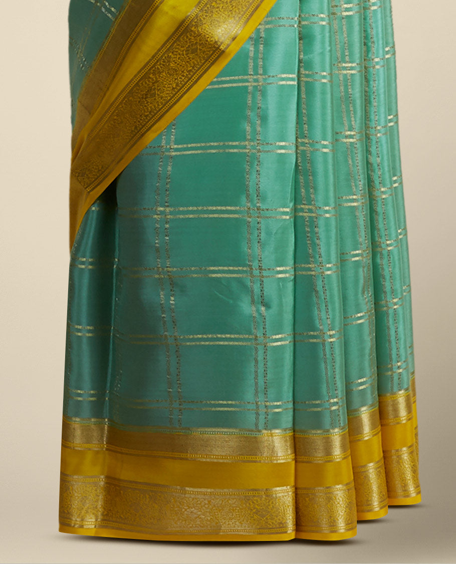 Green checked mysore silk saree with contrast intricate zari border