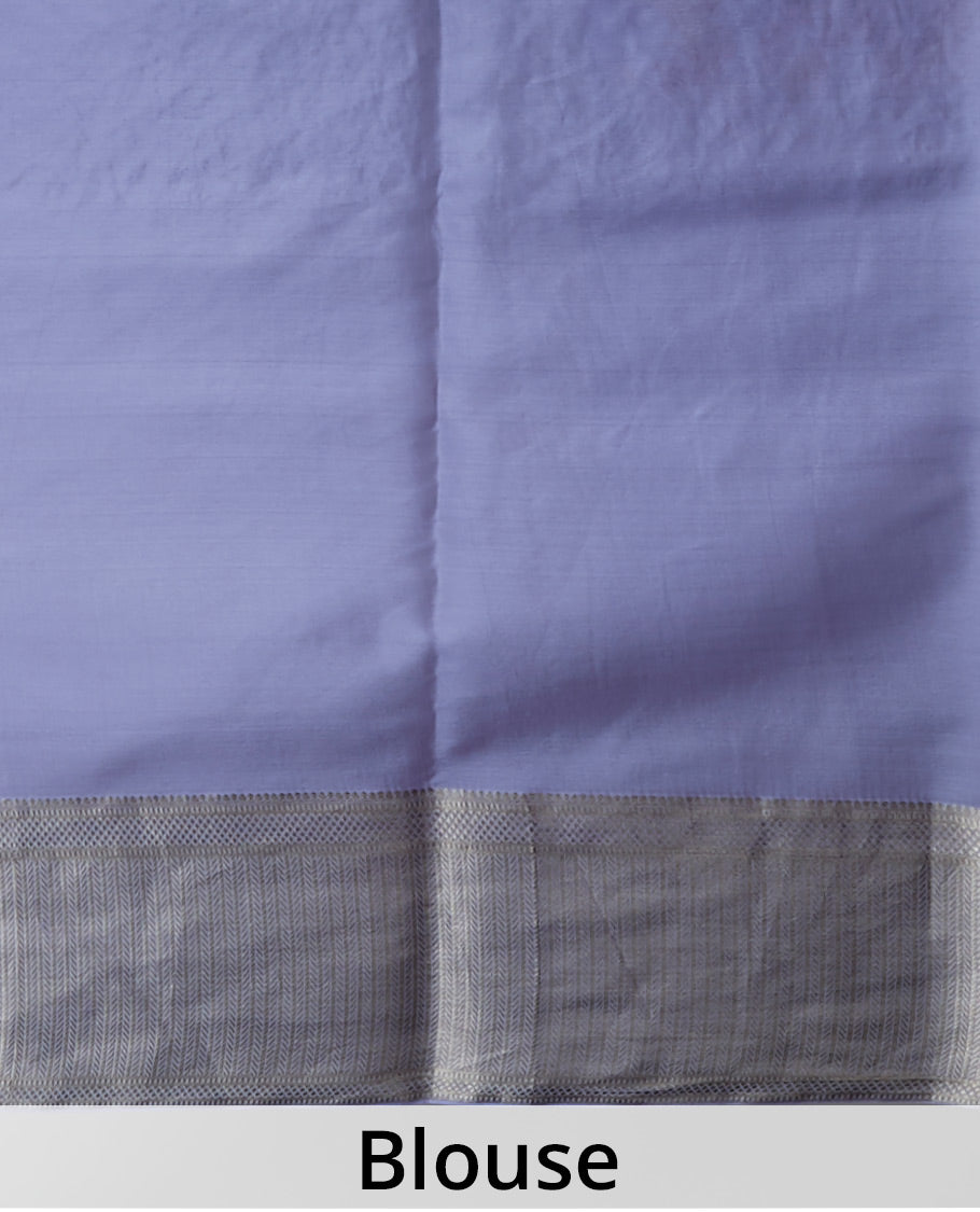 Lavender floral embroidery mysore silk saree with contrast striped zari bor