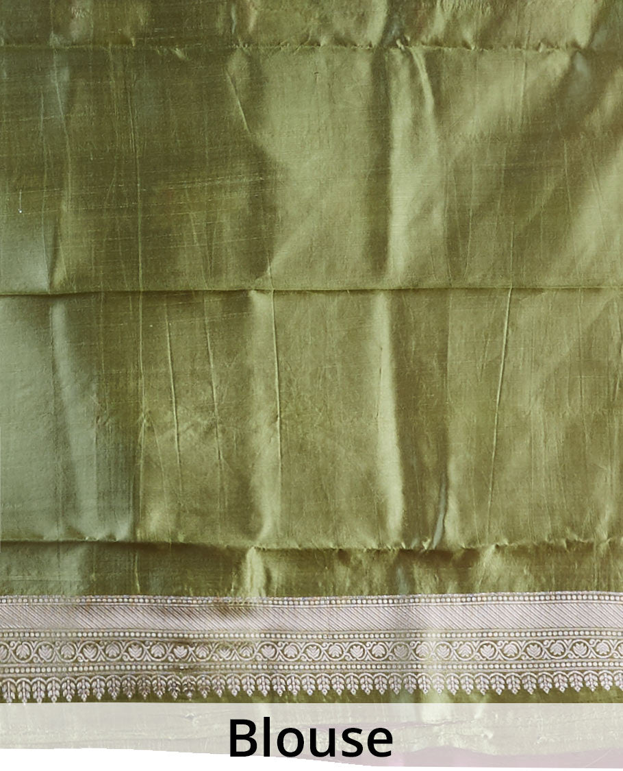 Purple floral motifs dupion silk saree with contrast traditional zari border