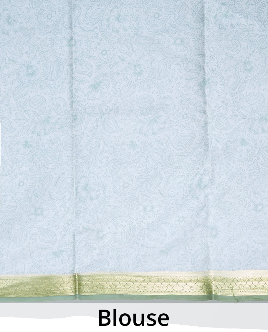 multi-colored floral , paisleys printed silk saree with contrast intricate zari design border