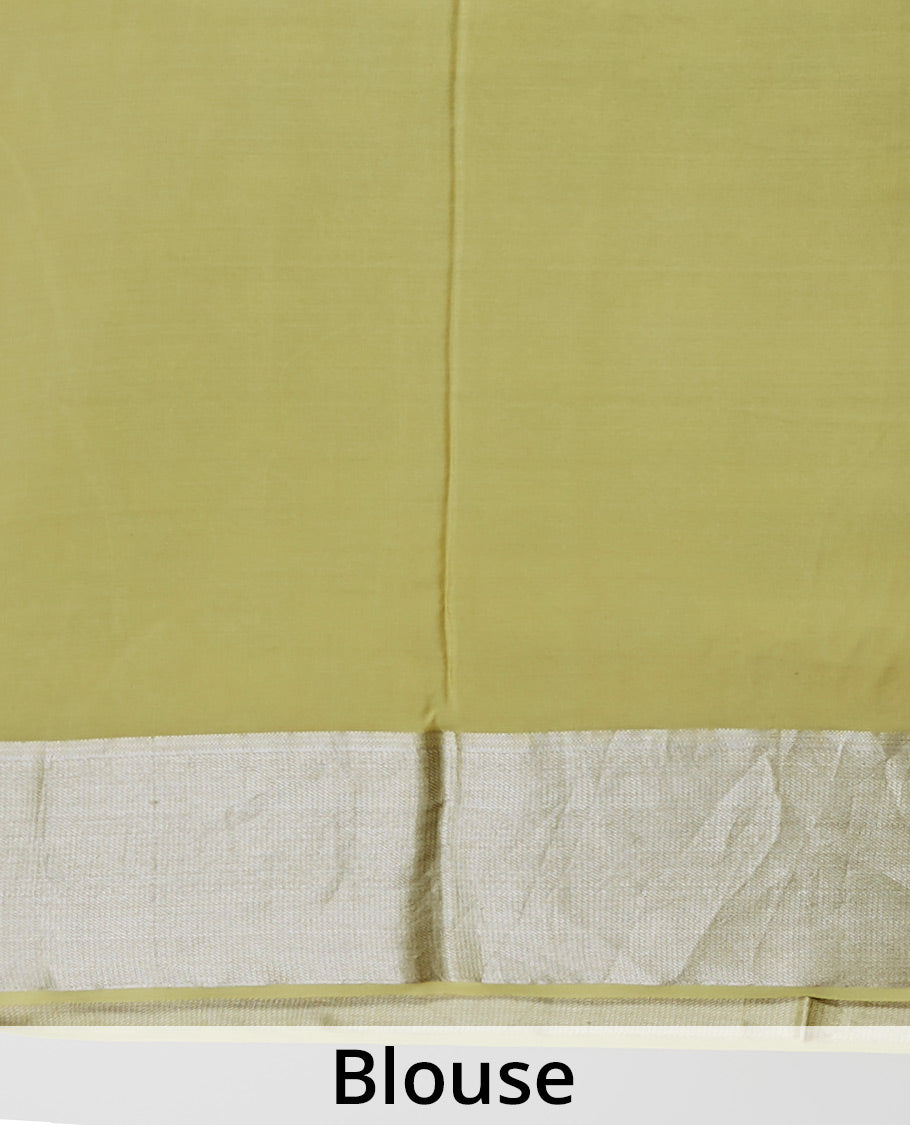 Yellow anial motifs pure crepe saree with self zari border