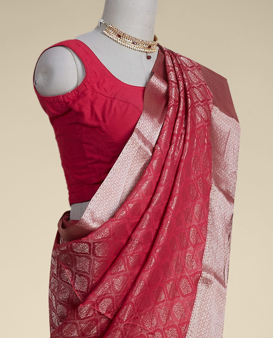 marron ogee patern pure crepe saree with self argyle design border