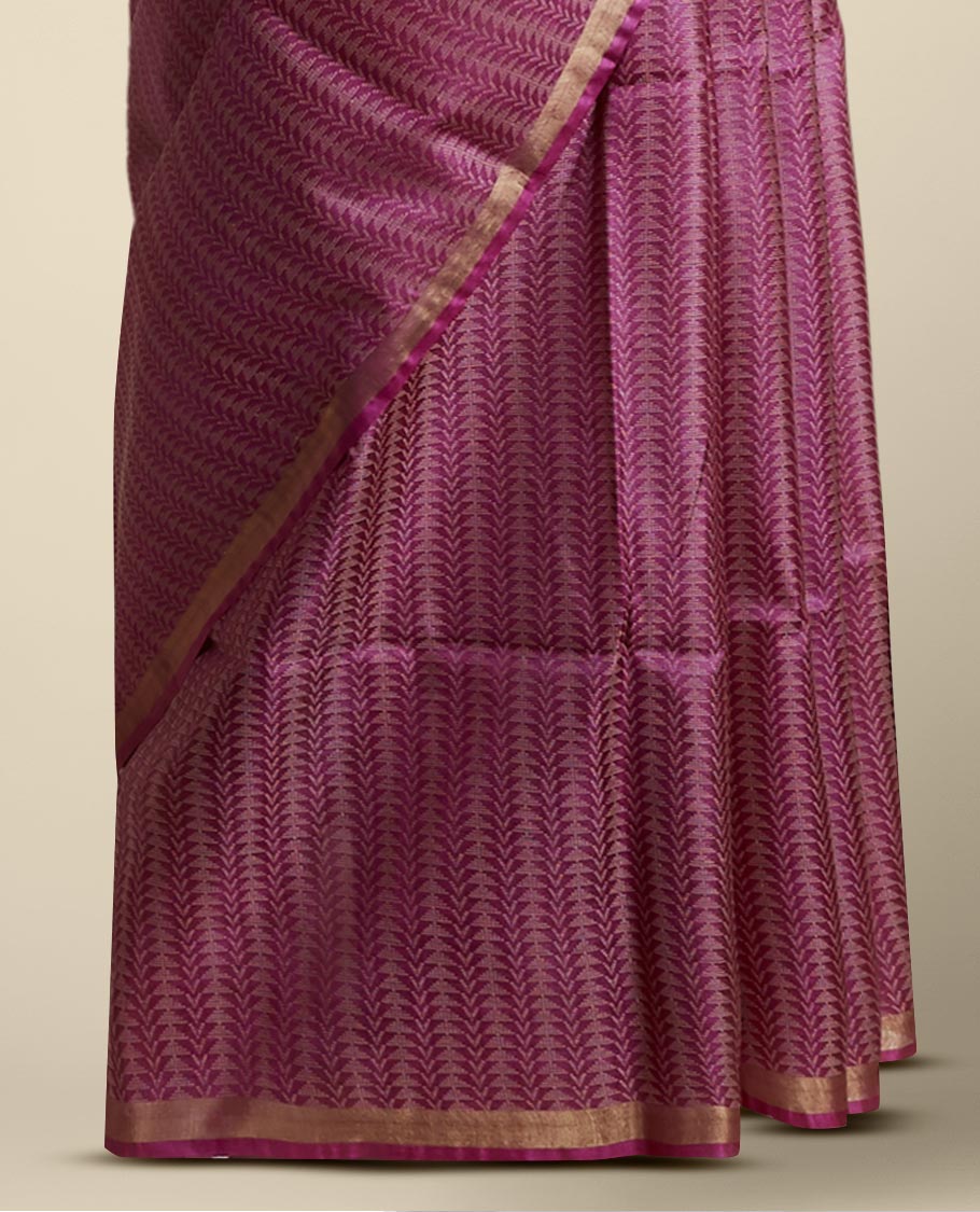 Red leaf vine design tussar silk saree with self zari design border