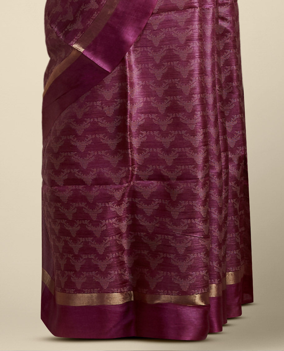 Purple animal motifs tussar silk saree with self zari border