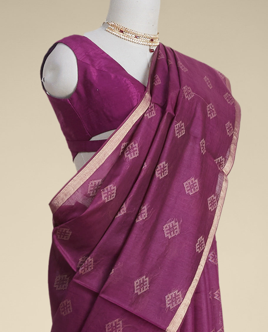 Purple geometric motifs tussar silk saree with self zari border