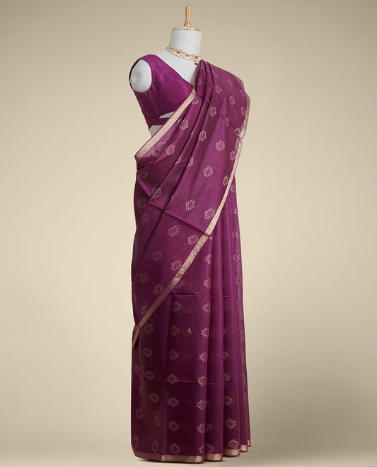 Purple geometric motifs tussar silk saree with self zari border