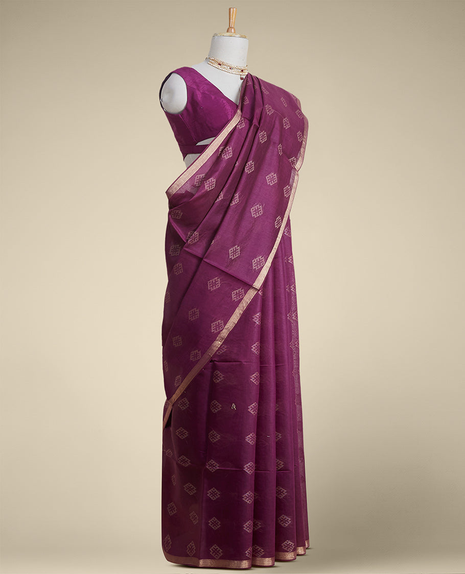 Purple geometric motifs tussar silk saree with self zari border