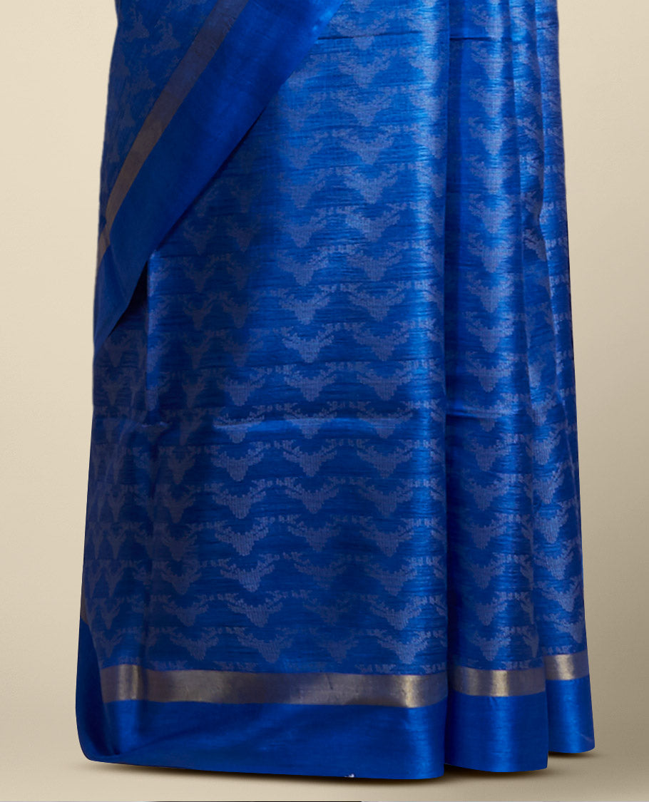 Blue intricate design tusser silk saree  with self zari border
