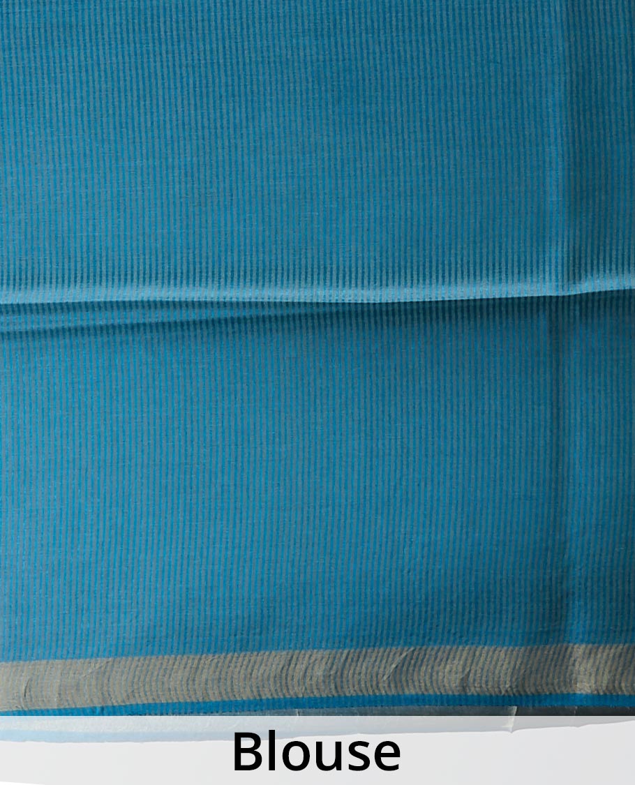 Blue intricate design tusser silk saree  with self zari border