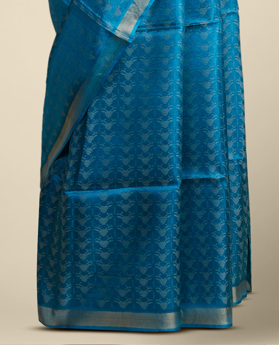 Blue intricate design tusser silk saree  with self zari border