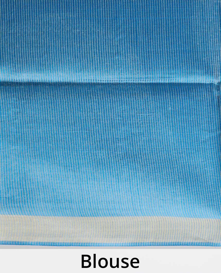 Blue leaf design tusser silk saree with self zari border