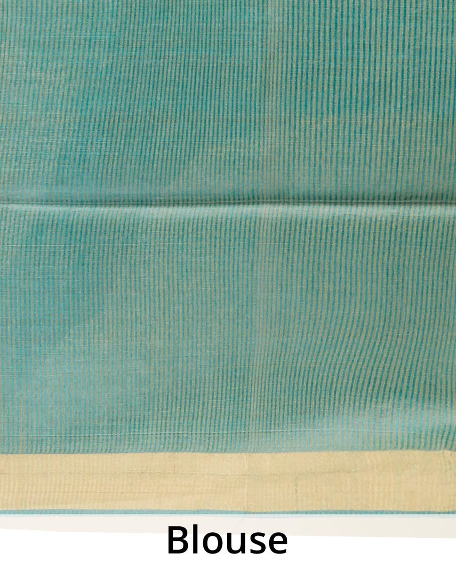 Green  intricate design  tusser silk saree with self zari border