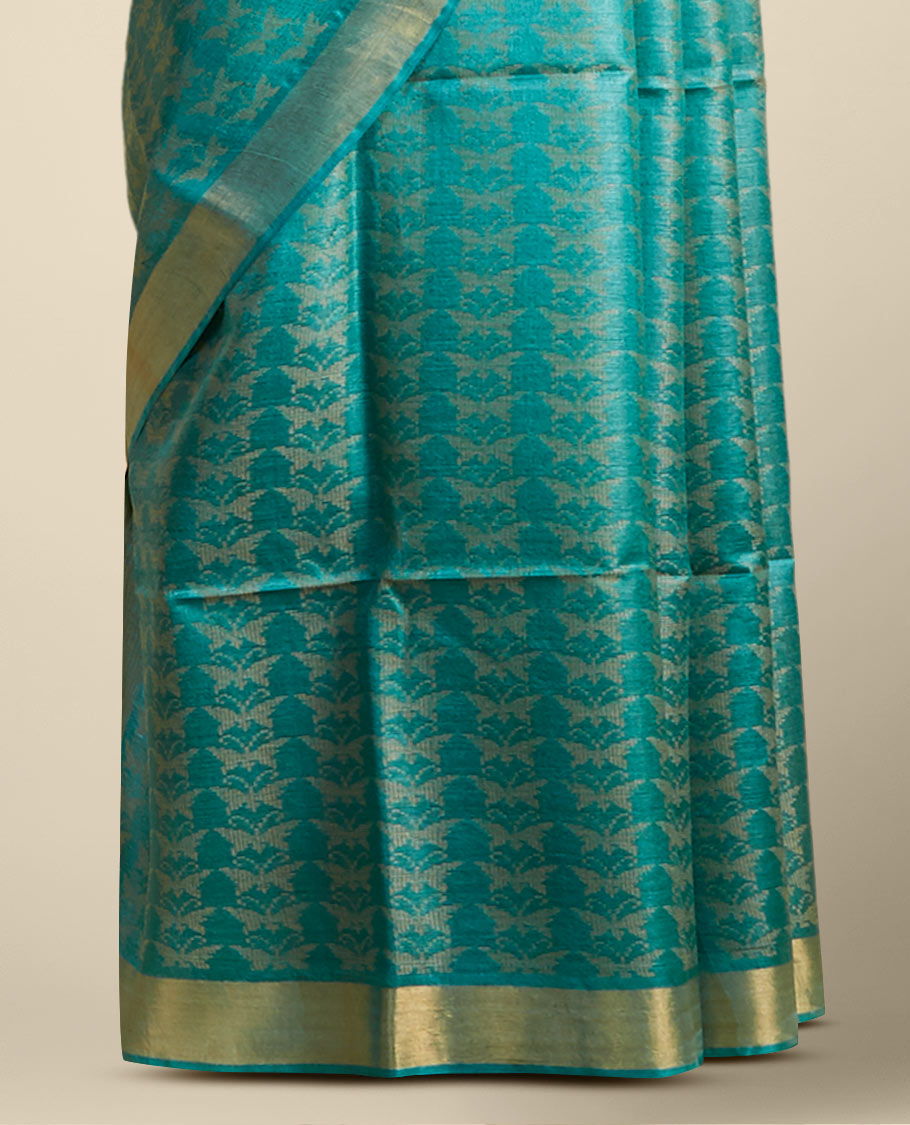 Green  intricate design  tusser silk saree with self zari border