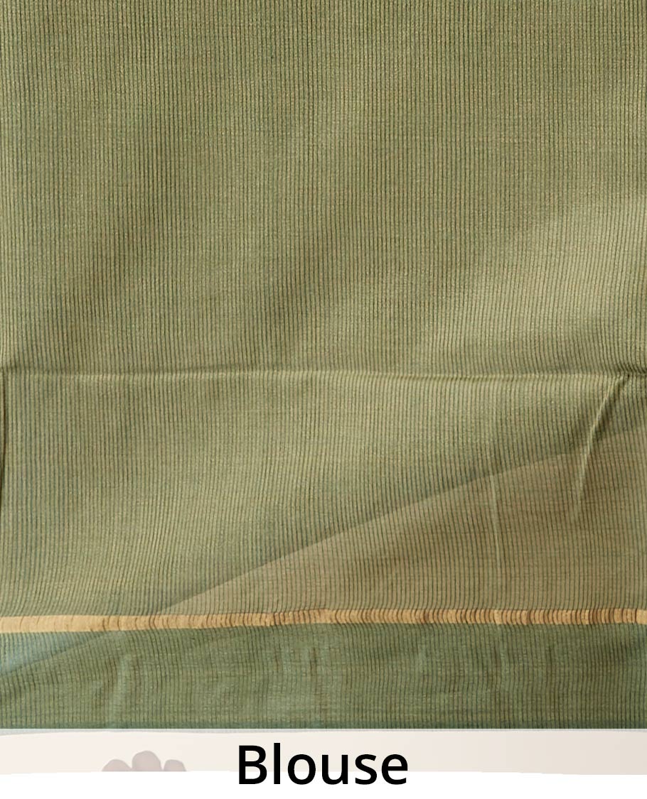 Green zig- zag striped design tusser silk saree with contrast zari border