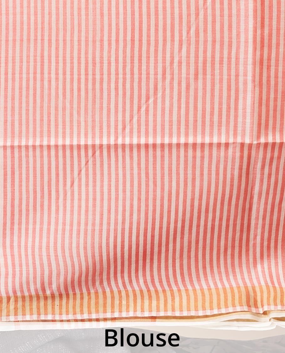 Red zig- zag striped design tusser silk saree with contrast zari border