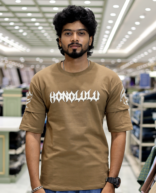 Brown Unique Print Cotton-Blended T-Shirt