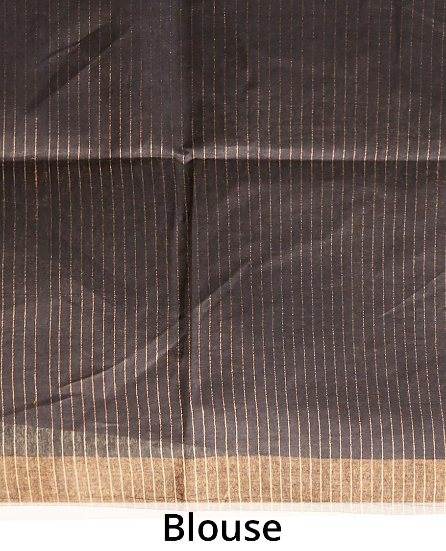 Brown floral design tusser silk saree with self zari border