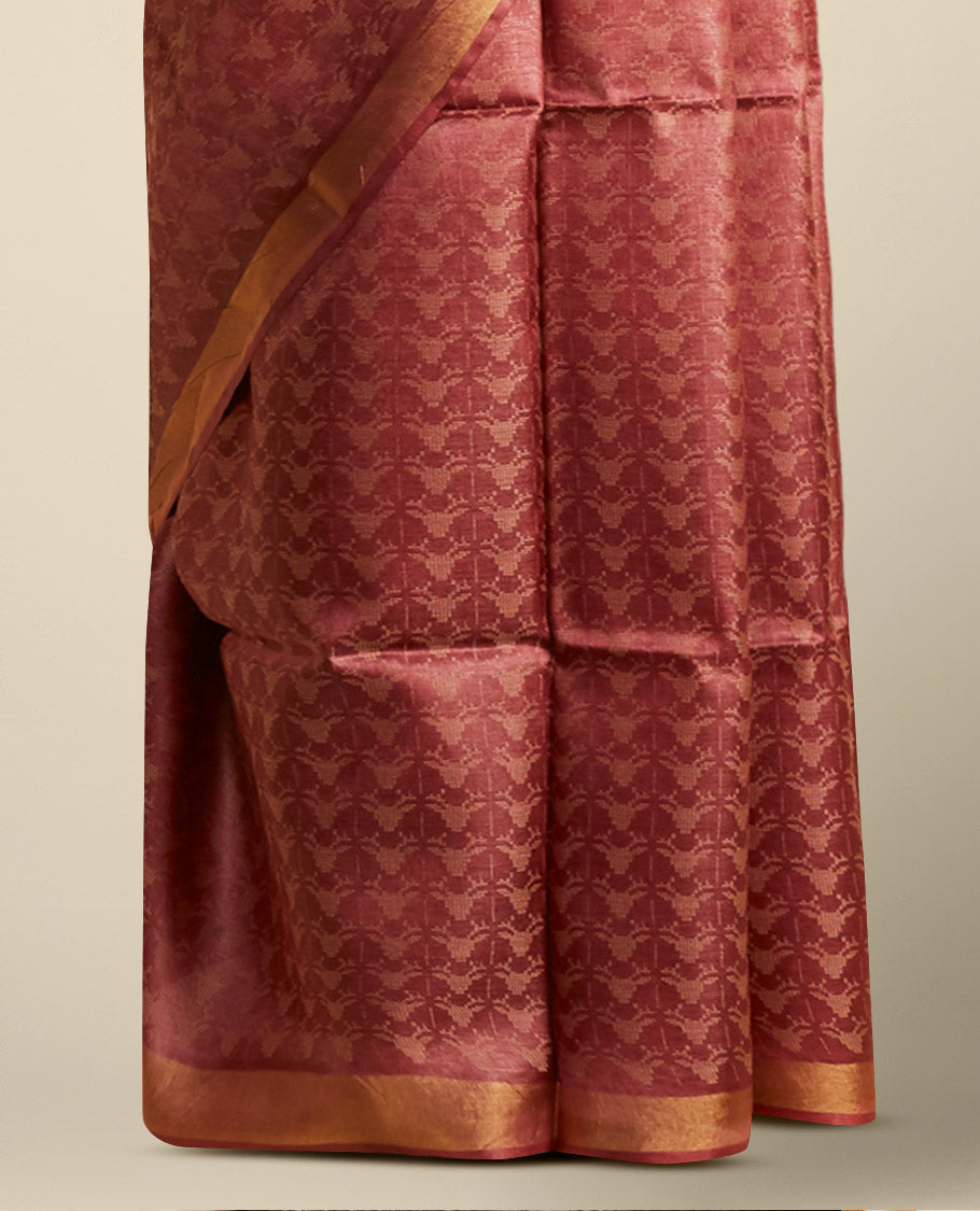 Maroon   intricate design  tusser silk saree with self zari border