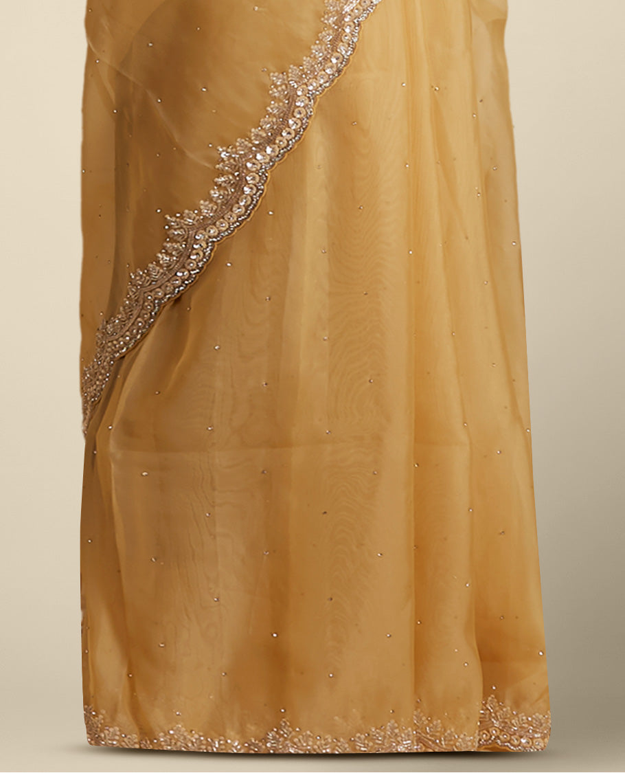 Sandal stone work with scallop floral stone embroidery border