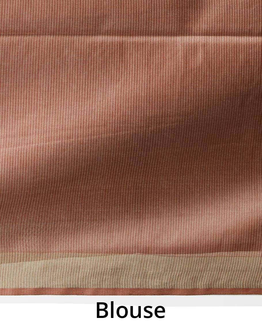 Brown leaf motifs design tusser silk saree with self zari border