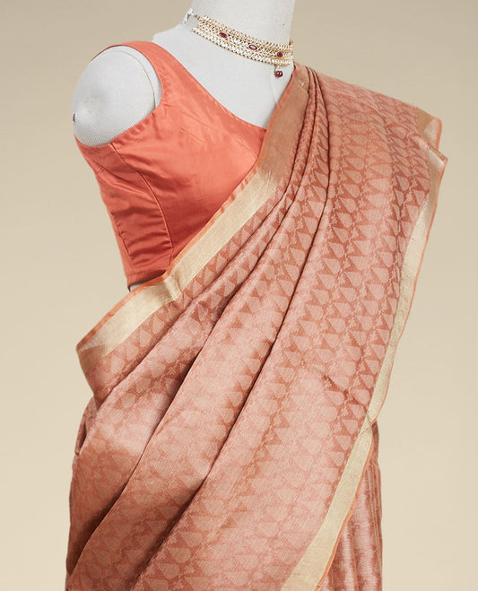 Brown leaf motifs design tusser silk saree with self zari border