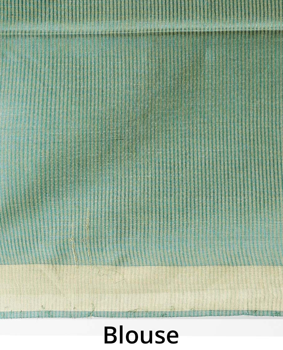 Green floral design tusser silk saree with self zari border