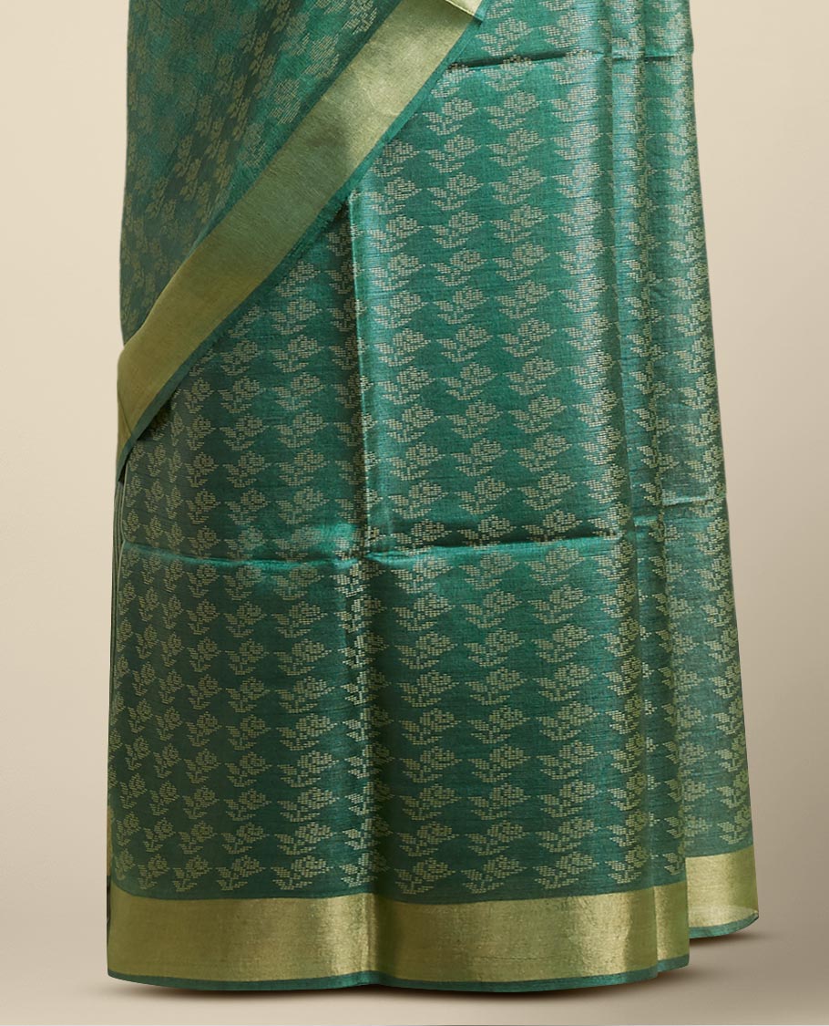 Green floral design tusser silk saree with self zari border