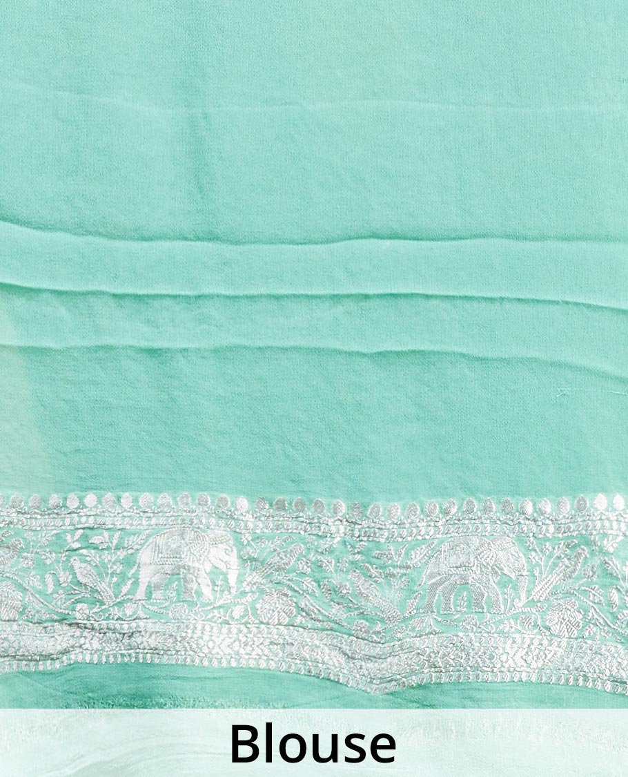 Green leaf motifs banaras georgette saree with traditional zari border