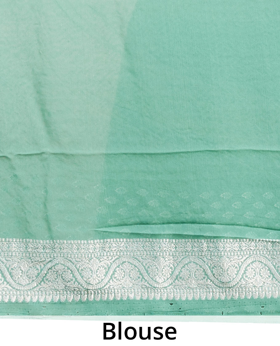 Green leaf motifs banaras georgette saree with traditional zari border